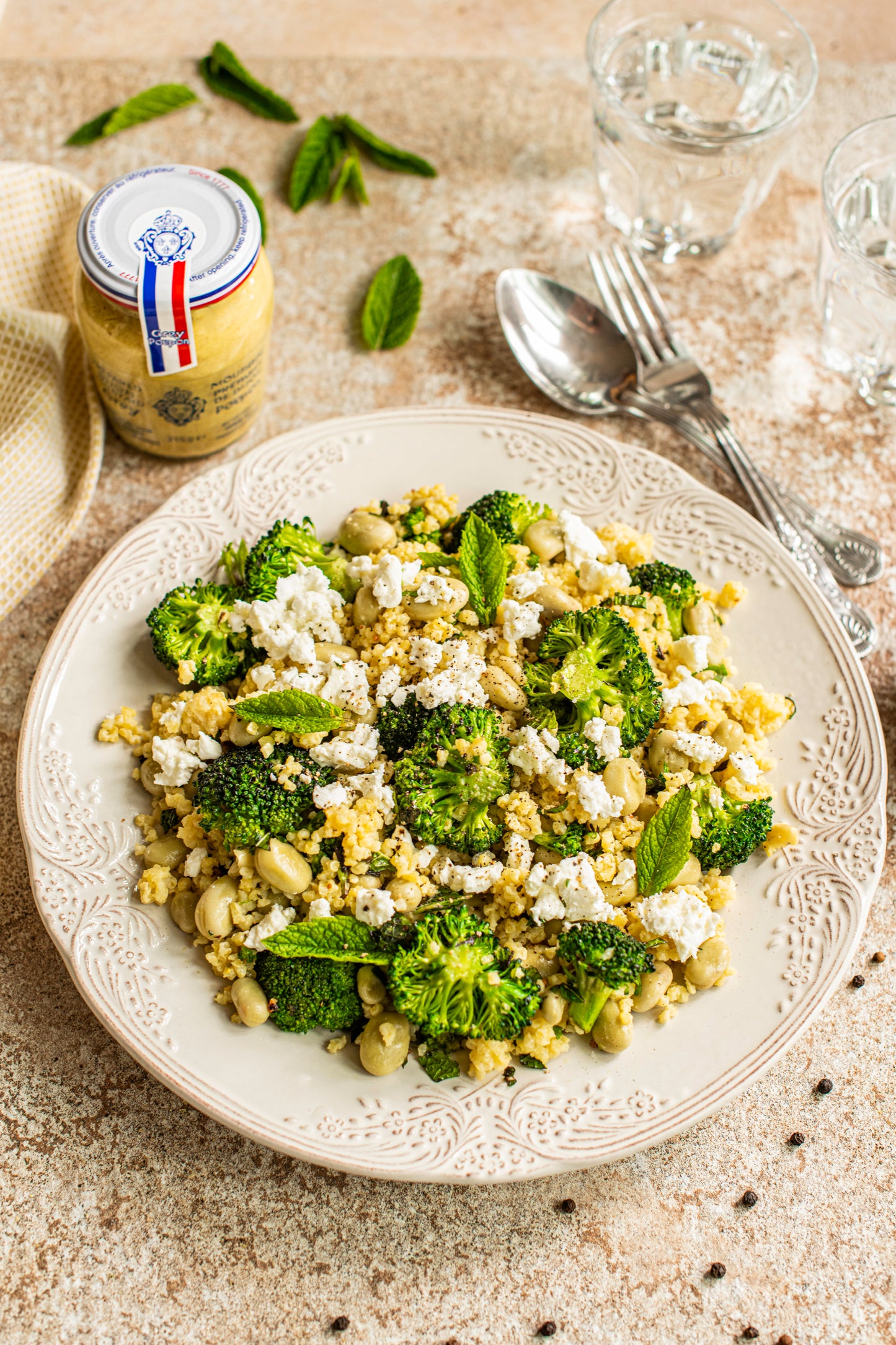 Millet, Broad Beans, Broccoli & Mint Salad with Mustard Dressing (serves 3)