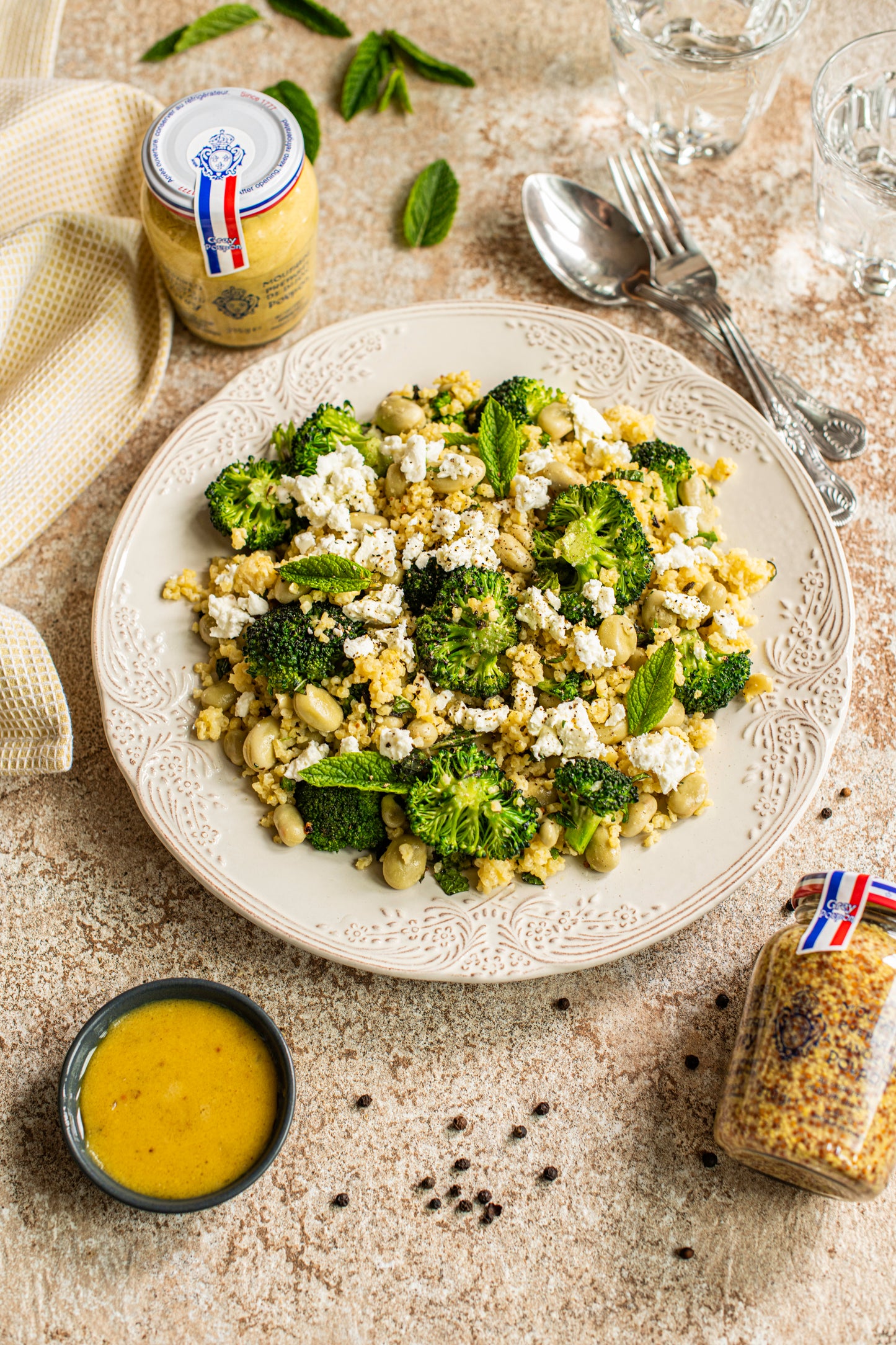 Millet, Broad Beans, Broccoli & Mint Salad with Mustard Dressing (serves 3)