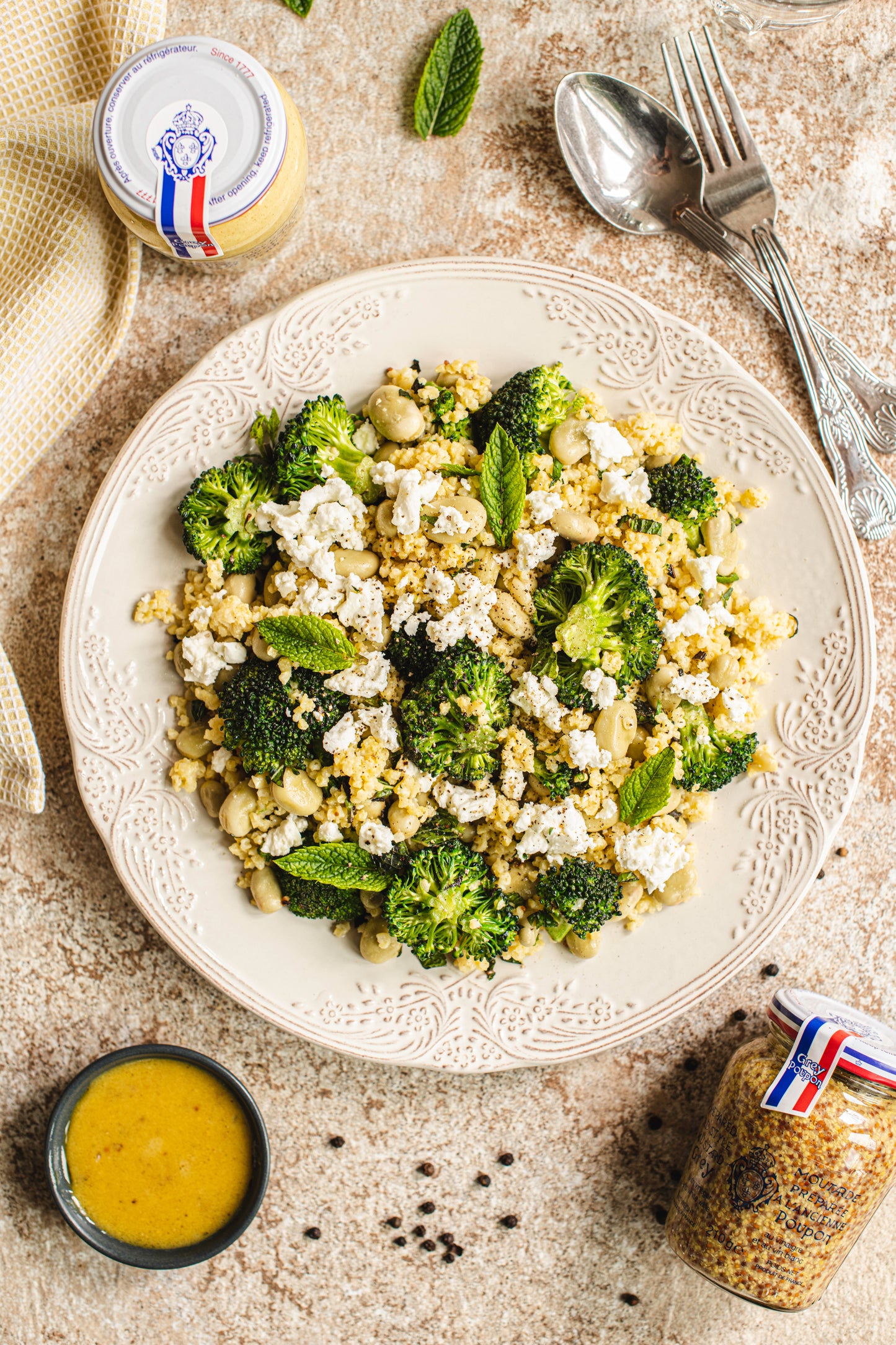 Millet, Broad Beans, Broccoli & Mint Salad with Mustard Dressing (serves 3)