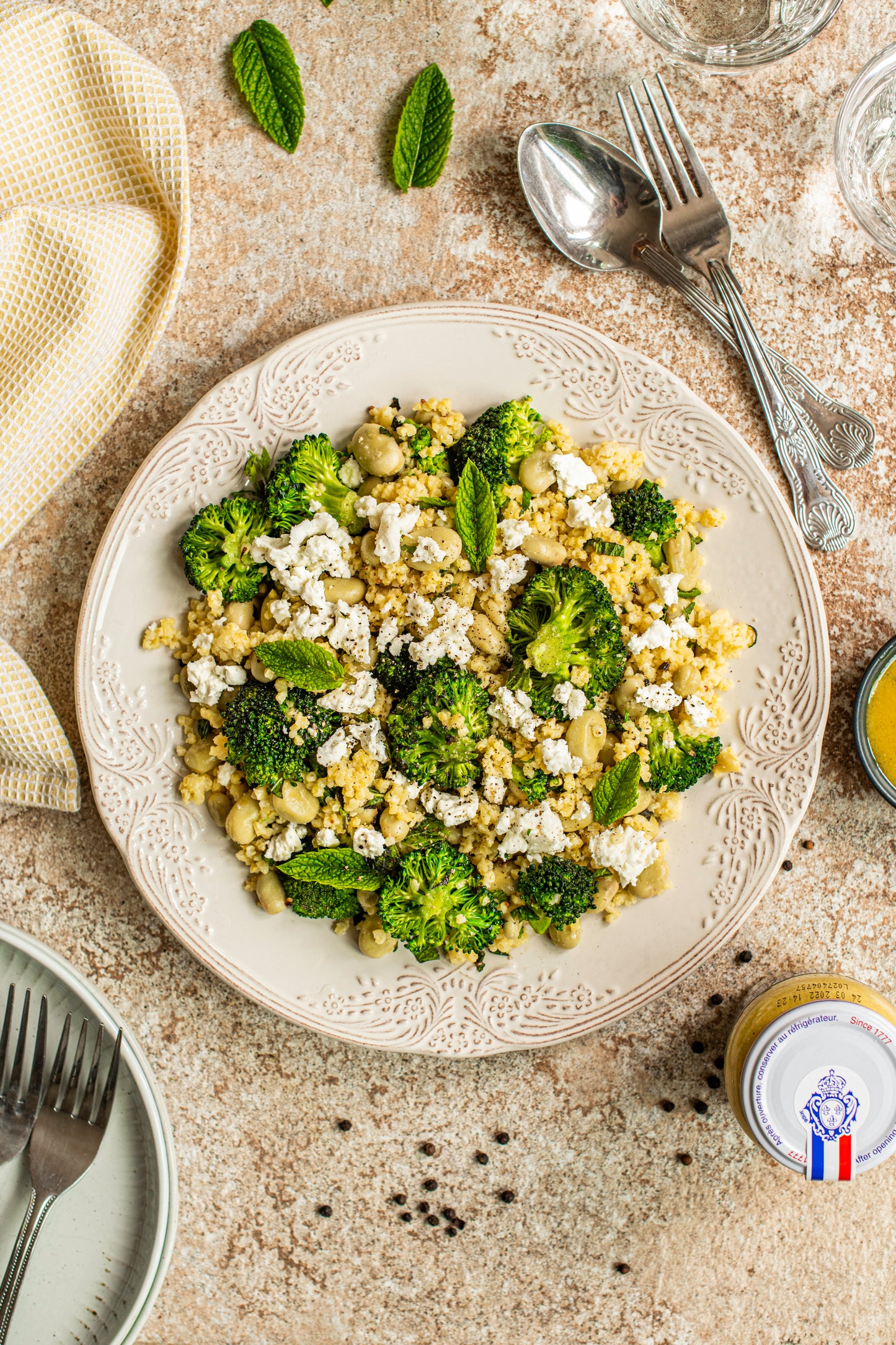 Millet, Broad Beans, Broccoli & Mint Salad with Mustard Dressing (serves 3)