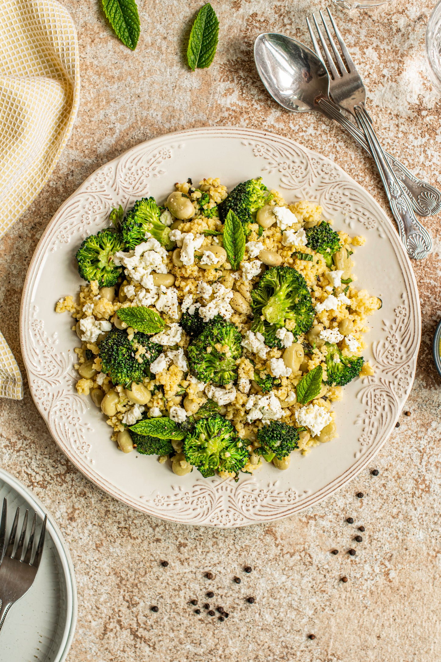 Millet, Broad Beans, Broccoli & Mint Salad with Mustard Dressing (serves 3)