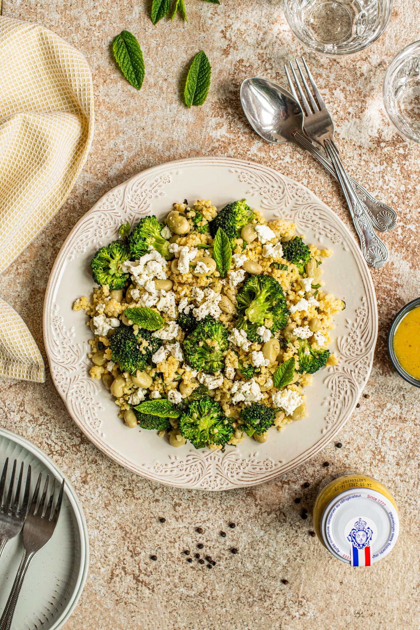 Millet, Broad Beans, Broccoli & Mint Salad with Mustard Dressing (serves 3)