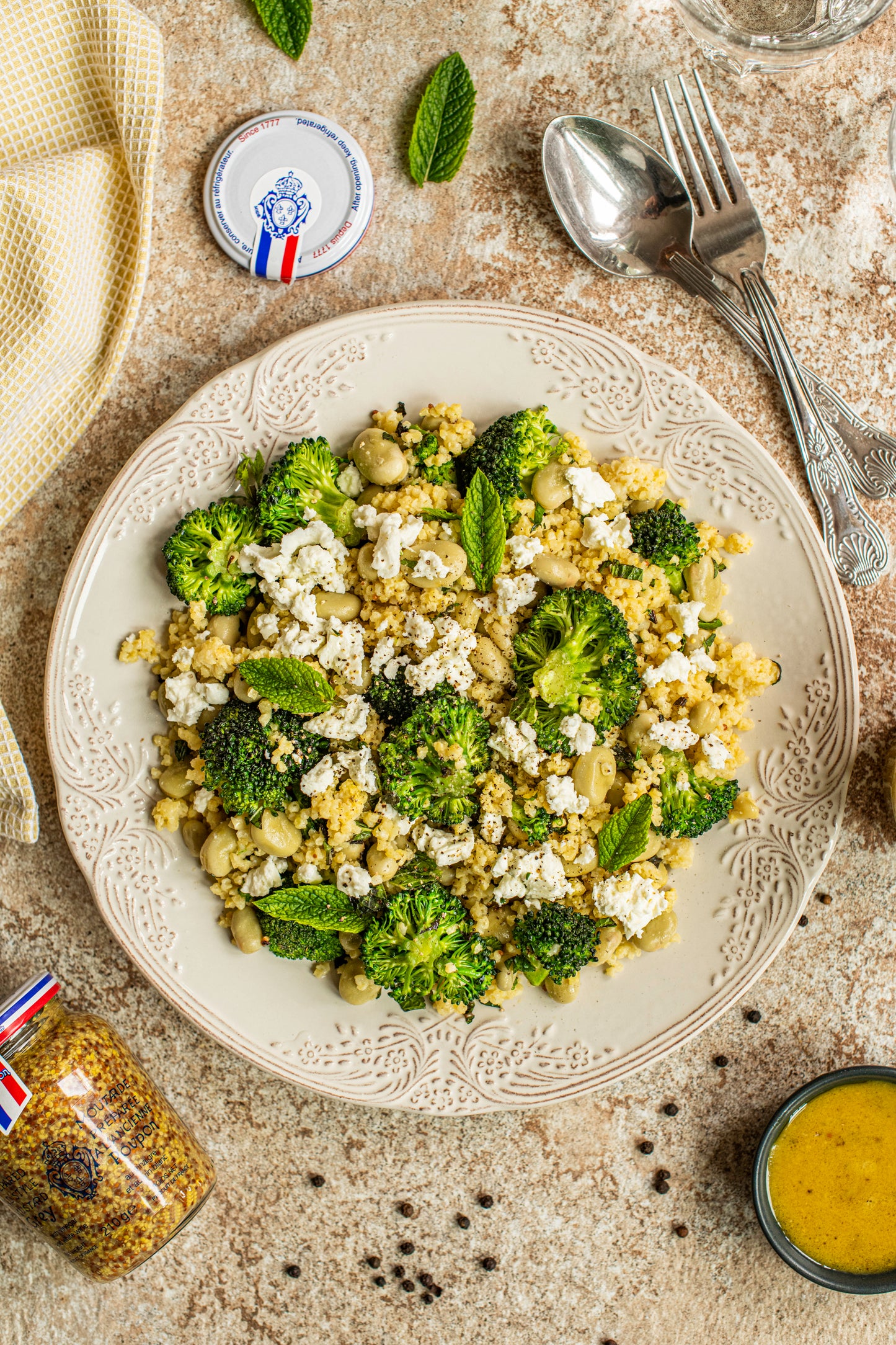 Millet, Broad Beans, Broccoli & Mint Salad with Mustard Dressing (serves 3)