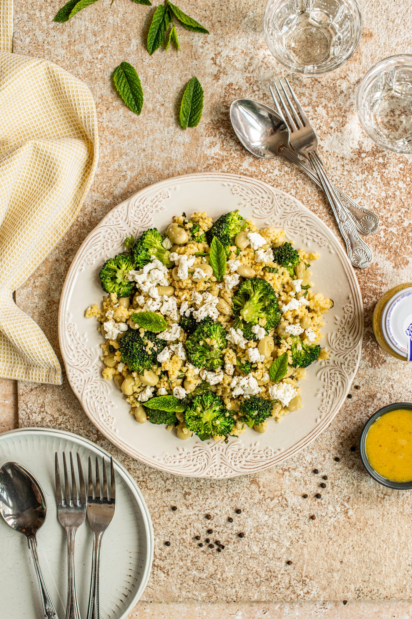 Millet, Broad Beans, Broccoli & Mint Salad with Mustard Dressing (serves 3)